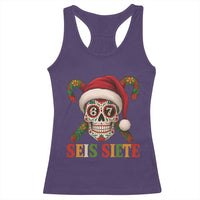 Seis Siete Christmas Meme Racerback Tank Top Sugar Skull 67 Santa Hat Candy Canes - Wonder Print Shop