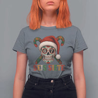 Seis Siete Christmas Meme T Shirt For Women Sugar Skull 67 Santa Hat Candy Canes - Wonder Print Shop