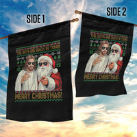 The Boys Are Back in Town Funny Christmas Garden Flag Cool Santa and Jesus Holiday Humor - Wonder Print Shop