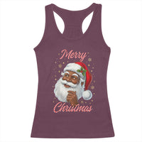 Merry Christmas Black Santa Claus Racerback Tank Top Retro Nostalgic Festive Holiday - Wonder Print Shop