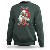 Merry Christmas Black Santa Claus Sweatshirt Retro Nostalgic Festive Holiday - Wonder Print Shop