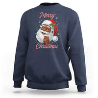 Merry Christmas Black Santa Claus Sweatshirt Retro Nostalgic Festive Holiday - Wonder Print Shop