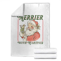 Merrier With Martinis Throw Blanket Funny Retro Santa Christmas Cocktail Lover - Wonder Print Shop