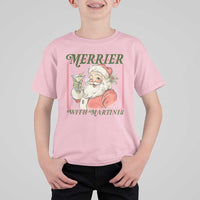 Merrier With Martinis T Shirt For Kid Funny Retro Santa Christmas Cocktail Lover - Wonder Print Shop
