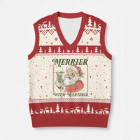 Merrier With Martinis V-Neck Knit Sweater Vest Funny Retro Santa Xmas Cocktail Lover - Wonder Print Shop