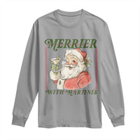 Merrier With Martinis Long Sleeve Shirt Funny Retro Santa Christmas Cocktail Lover - Wonder Print Shop