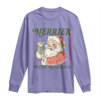 Merrier With Martinis Long Sleeve Shirt Funny Retro Santa Christmas Cocktail Lover - Wonder Print Shop