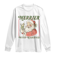 Merrier With Martinis Long Sleeve Shirt Funny Retro Santa Christmas Cocktail Lover - Wonder Print Shop
