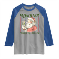 Merrier With Martinis Raglan Shirt Funny Retro Santa Christmas Cocktail Lover - Wonder Print Shop