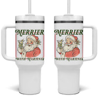 Merrier With Martinis Tumbler With Handle Funny Retro Santa Christmas Cocktail Lover - Wonder Print Shop