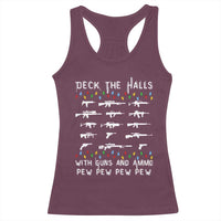 Deck the Halls with Guns and Ammo Racerback Tank Top Funny Pew Pew Christmas Meme for Second Amendment Fans - Wonder Print Shop