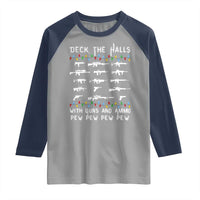 Deck the Halls with Guns and Ammo Raglan Shirt Funny Pew Pew Christmas Meme for Second Amendment Fans - Wonder Print Shop