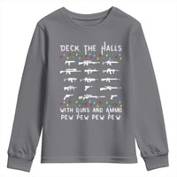 Deck the Halls with Guns and Ammo Youth Sweatshirt Funny Pew Pew Christmas Meme for Second Amendment Fans - Wonder Print Shop