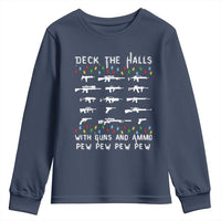 Deck the Halls with Guns and Ammo Youth Sweatshirt Funny Pew Pew Christmas Meme for Second Amendment Fans - Wonder Print Shop