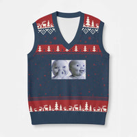 Funny Double Trouble Tuff Baby Meme V-Neck Knit Sweater Vest Viral AI Niche Baby Holding Laugh Duo Reaction - Wonder Print Shop