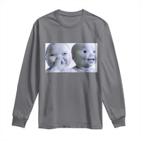 Funny Double Trouble Tuff Baby Meme Long Sleeve Shirt Viral AI Niche Baby Holding Laugh Duo Reaction - Wonder Print Shop