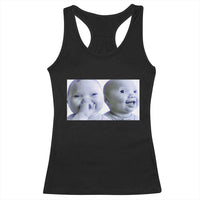 Funny Double Trouble Tuff Baby Meme Racerback Tank Top Viral AI Niche Baby Holding Laugh Duo Reaction - Wonder Print Shop