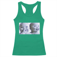 Funny Double Trouble Tuff Baby Meme Racerback Tank Top Viral AI Niche Baby Holding Laugh Duo Reaction - Wonder Print Shop