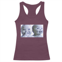 Funny Double Trouble Tuff Baby Meme Racerback Tank Top Viral AI Niche Baby Holding Laugh Duo Reaction - Wonder Print Shop