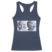 Funny Double Trouble Tuff Baby Meme Racerback Tank Top Viral AI Niche Baby Holding Laugh Duo Reaction - Wonder Print Shop