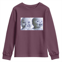 Funny Double Trouble Tuff Baby Meme Youth Sweatshirt Viral AI Niche Baby Holding Laugh Duo Reaction - Wonder Print Shop
