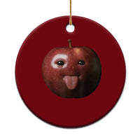Cute Freaky Apple with Tongue Out Ceramic Ornament Funny Goofy AI Fruit Meme - Wonder Print Shop