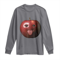 Cute Freaky Apple with Tongue Out Long Sleeve Shirt Funny Goofy AI Fruit Meme - Wonder Print Shop