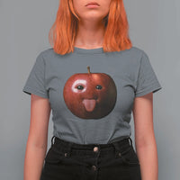 Cute Freaky Apple with Tongue Out T Shirt For Women Funny Goofy AI Fruit Meme - Wonder Print Shop