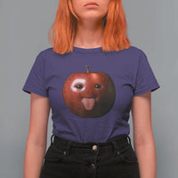 Cute Freaky Apple with Tongue Out T Shirt For Women Funny Goofy AI Fruit Meme - Wonder Print Shop