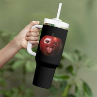 Cute Freaky Apple with Tongue Out Tumbler With Handle Funny Goofy AI Fruit Meme - Wonder Print Shop