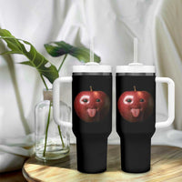 Cute Freaky Apple with Tongue Out Tumbler With Handle Funny Goofy AI Fruit Meme - Wonder Print Shop