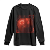 Evil Freaky Apple Meme Long Sleeve Shirt Creepy Dark AI Fruit Face With Glowing Eyes - Wonder Print Shop
