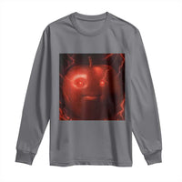 Evil Freaky Apple Meme Long Sleeve Shirt Creepy Dark AI Fruit Face With Glowing Eyes - Wonder Print Shop