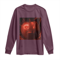 Evil Freaky Apple Meme Long Sleeve Shirt Creepy Dark AI Fruit Face With Glowing Eyes - Wonder Print Shop