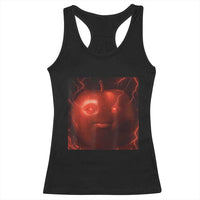 Evil Freaky Apple Meme Racerback Tank Top Creepy Dark AI Fruit Face With Glowing Eyes - Wonder Print Shop
