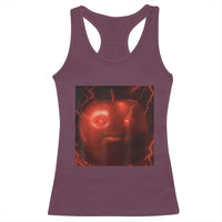 Evil Freaky Apple Meme Racerback Tank Top Creepy Dark AI Fruit Face With Glowing Eyes - Wonder Print Shop