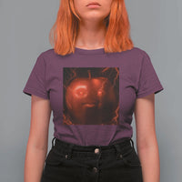 Evil Freaky Apple Meme T Shirt For Women Creepy Dark AI Fruit Face With Glowing Eyes - Wonder Print Shop