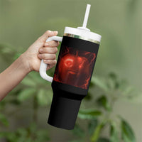 Evil Freaky Apple Meme Tumbler With Handle Creepy Dark AI Fruit Face With Glowing Eyes - Wonder Print Shop