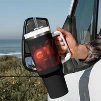 Evil Freaky Apple Meme Tumbler With Handle Creepy Dark AI Fruit Face With Glowing Eyes - Wonder Print Shop