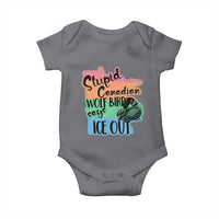 Stupid Canadian Wolf Bird Says Ice Out Baby Onesie Funny Activist Loon Minnesota Rebel Rainbow