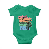 Stupid Canadian Wolf Bird Says Ice Out Baby Onesie Funny Activist Loon Minnesota Rebel Rainbow