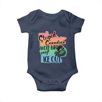 Stupid Canadian Wolf Bird Says Ice Out Baby Onesie Funny Activist Loon Minnesota Rebel Rainbow