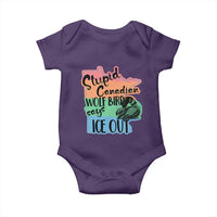 Stupid Canadian Wolf Bird Says Ice Out Baby Onesie Funny Activist Loon Minnesota Rebel Rainbow