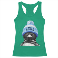 MN Strong Winter Loon with Blue Beanie Racerback Tank Top Stand with Minnesota Justice Protest