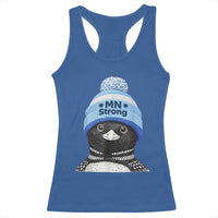 MN Strong Winter Loon with Blue Beanie Racerback Tank Top Stand with Minnesota Justice Protest