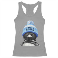 MN Strong Winter Loon with Blue Beanie Racerback Tank Top Stand with Minnesota Justice Protest