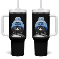 MN Strong Winter Loon with Blue Beanie Tumbler With Handle Stand with Minnesota Justice Protest