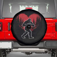 Funny Valentine Bigfoot in Love Heart Hand Sign Spare Tire Cover Romantic Sasquatch in Forest Valentines Day