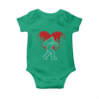 Funny Valentine Bigfoot in Love Heart Hand Sign Baby Onesie Romantic Sasquatch in Forest Valentines Day