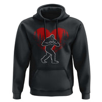 Funny Valentine Bigfoot in Love Heart Hand Sign Hoodie Romantic Sasquatch in Forest Valentines Day